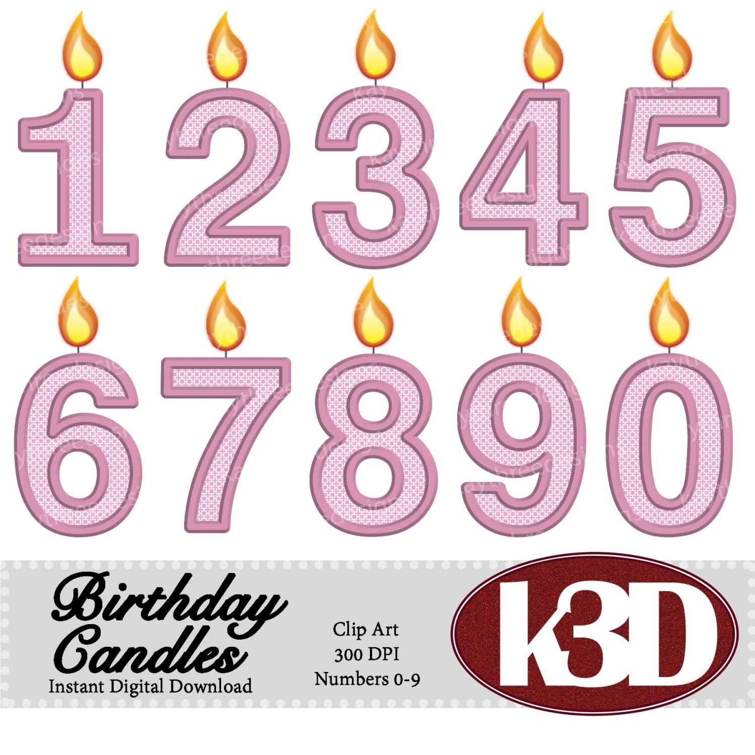 Happy Birthday Pink Number Candle Candles 0, 1, 2, 3, 4, 5, 6, 7, 8, 9