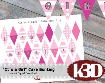 Mini Cake Bunting "It's a Girl", Printable Cake Banner, Cake Decoration, Digital Download