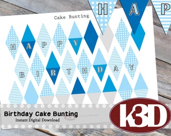 Happy Birthday mini Cake Bunting, Printable Cake Banner, Cake Decoration, Digital Download