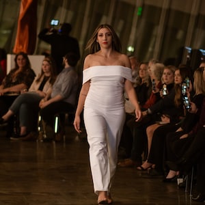 White Off-The-Shoulder Jumpsuit - Stretch, Formal, Bridal