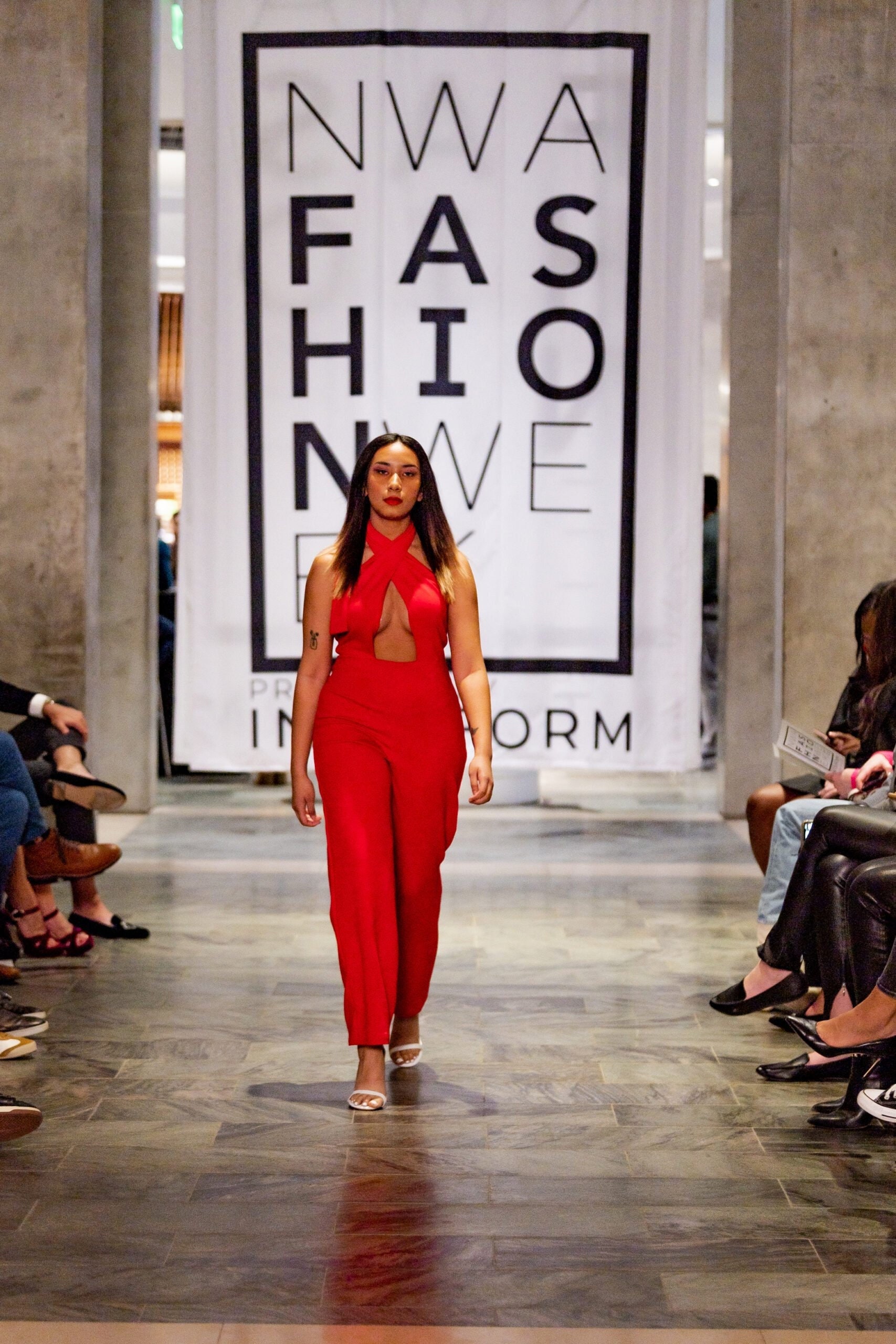 Red Cross Neck Jumpsuit - Cut Out, Halter, Stretch