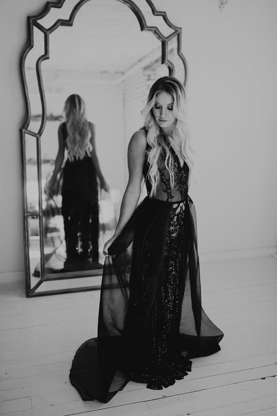 black sequin evening gown