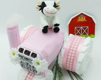 Farm Baby Shower Decor - Diaper Cake - Country Diaper Cake - Farm Baby Shower Gift - Baby Shower Centerpiece - Farm Decor - Baby Gift