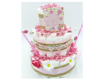 Girl Diaper Cake - Pink Diaper Cake - Baby Shower Girl - Pink Baby Shower