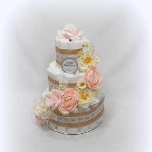 Floral Diaper Cake Combo Pink Diaper Cake Baby Shower Centerpiece Girl Diaper Cake Flower Diaper Cake image 3