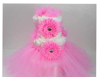 Pink Tutu Diaper Cake - Princess Diaper Cake - Girl Diaper Cake - Baby Shower Centerpiece - Baby Shower Gift - Diaper Cakes for Girls