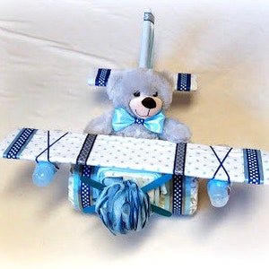 Diaper Cake Boy Diaper Cake Baby Gift Baby Shower Gift or Centerpiece Airplane Diaper Cake Baby Boy, Baby Girl, Neutral Baby Gift image 2