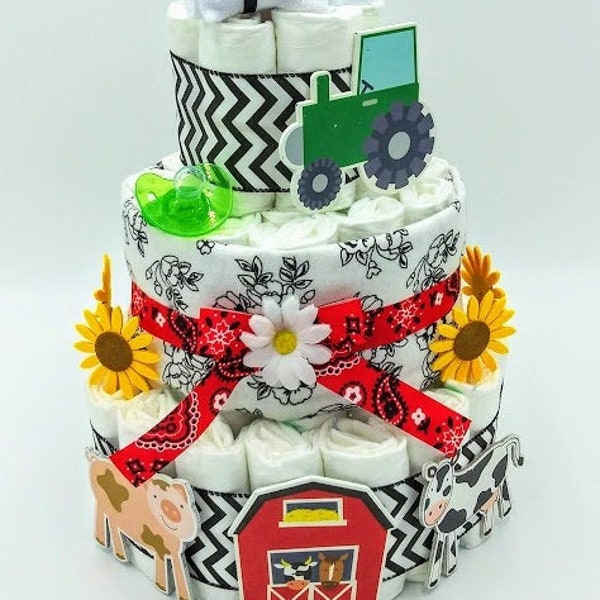 Ready To SHIP - Cowboy Diaper Cake - Country Diaper Cake - Farm Baby Shower - Farm Diaper Cake