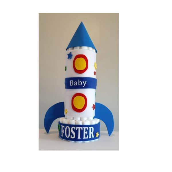 Rocket Ship Diaper Cake - Space Diaper Cake - Space Baby Shower Theme - Space Ship Diaper Cake