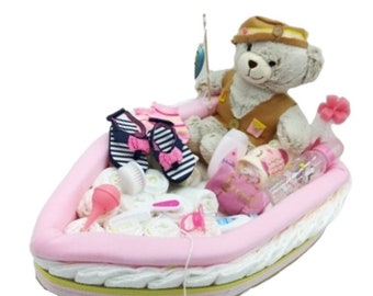 Boat Diaper Cake - Fishing Boat - Diaper Boat - Fishing Baby Shower - Nautical Baby Shower - Daddy&#39;s Baby Girl - Girl Baby Shower