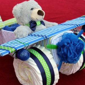 Airplane Diaper Cake Boy Diaper Cake Baby Gift Baby Shower Gift Centerpiece Diaper Cakes Baby Boy, Baby Girl, Neutral Baby Gift image 7