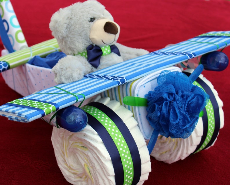 Diaper Cake Boy Diaper Cake Baby Gift Baby Shower Gift or Centerpiece Airplane Diaper Cake Baby Boy, Baby Girl, Neutral Baby Gift image 3