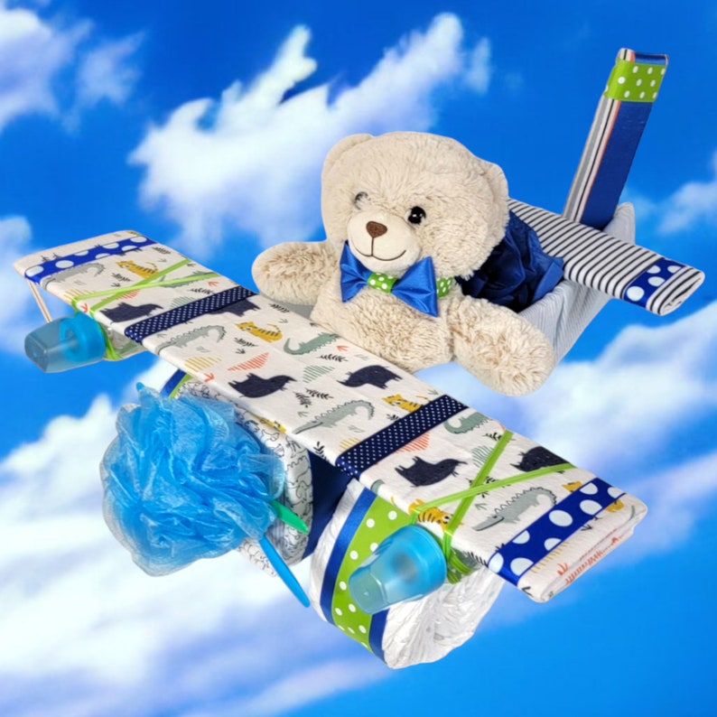 Airplane Diaper Cake Baby Shower Decor Diaper Cakes Baby Boy Baby Girl Gender Neutral image 7