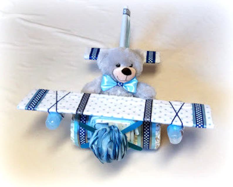 Diaper Cake Boy Diaper Cake Baby Gift Baby Shower Gift or Centerpiece Airplane Diaper Cake Baby Boy, Baby Girl, Neutral Baby Gift image 2