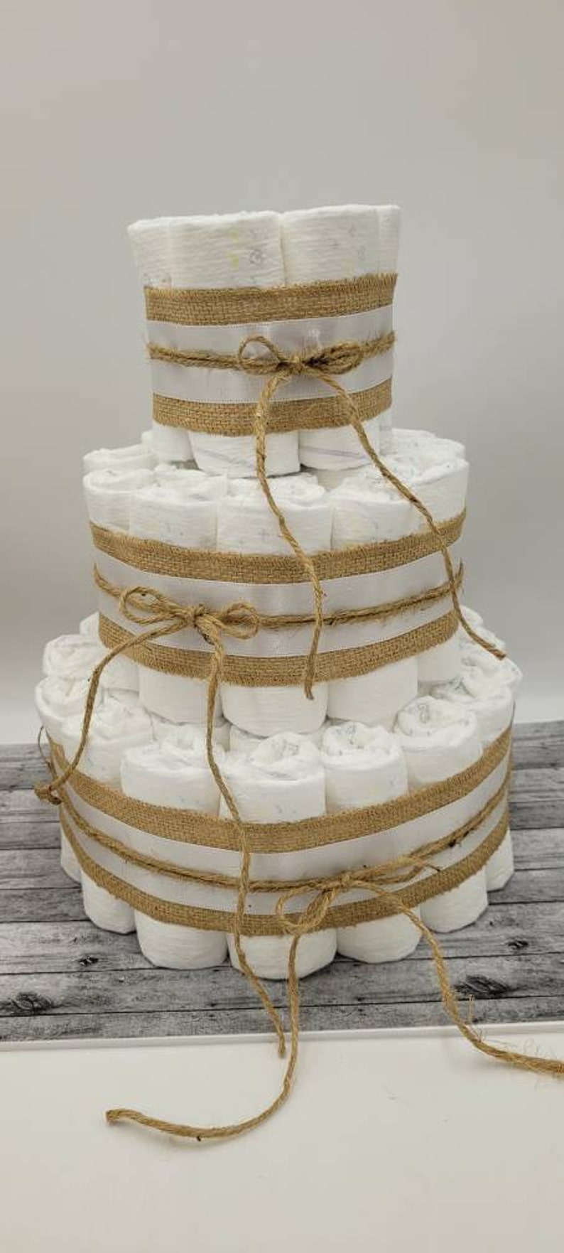 Rustic Diaper Cake Baby Shower Centerpiece Decoration DIY Diaper Cake Undecorated Diaper Cake Baby Shower Neutral Diaper Cake image 9