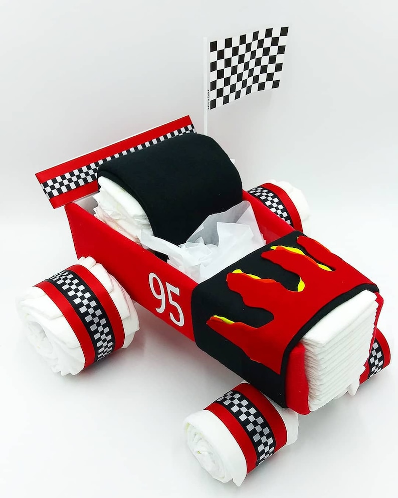 Race Car Diaper Cake Diaper Cake Car Diaper Cake Baby Shower Centerpiece Baby Gift Baby Shower Gift image 2