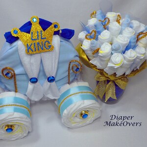 Prince Baby Shower Boy Diaper Cake Baby Shower Centerpiece Prince Carriage and Diaper Bouquet Combo Baby Shower Gift Unique Gift image 9