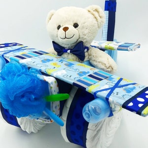 Diaper Cake Boy Diaper Cake Baby Gift Baby Shower Gift or Centerpiece Airplane Diaper Cake Baby Boy, Baby Girl, Neutral Baby Gift image 9