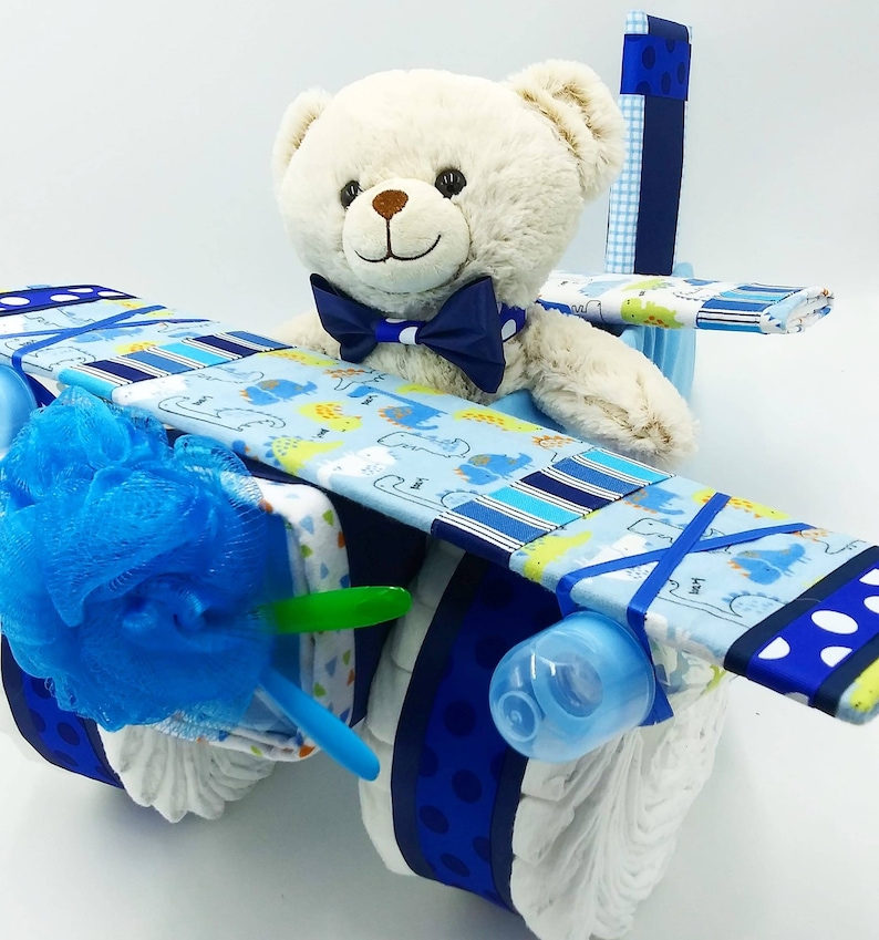 Diaper Cake Boy Diaper Cake Baby Gift Baby Shower Gift or Centerpiece Airplane Diaper Cake Baby Boy, Baby Girl, Neutral Baby Gift image 9