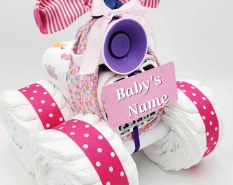 Ready to Ship - Baby Girl 4 Wheeler Diaper Cake - Girl Baby Shower Gift