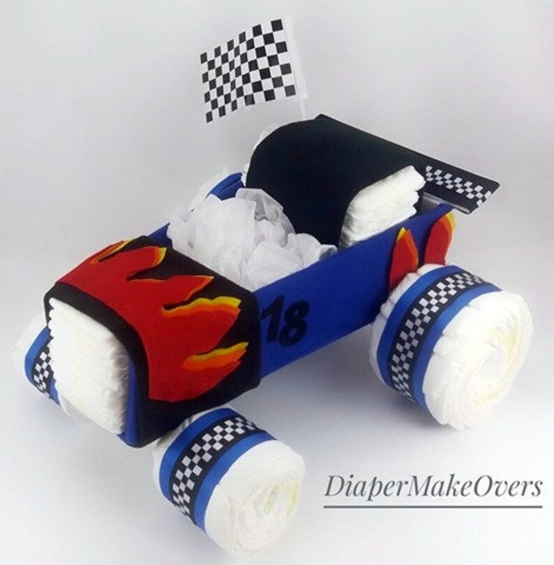 Race Car Diaper Cake Diaper Cake Car Diaper Cake Baby Shower Centerpiece Baby Gift Baby Shower Gift image 7