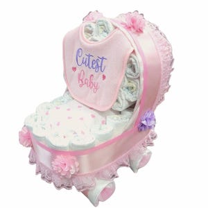 Baby Carriage Diaper Cake - Carriage Diaper Cake - Girl Diaper Cake - - Unique Baby Shower Gift or Centerpiece - Basinet
