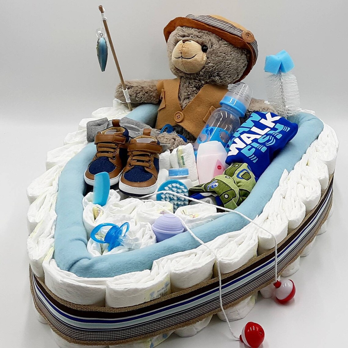 Gender Neutral Fishing Boat Diaper Cake Fishing Baby Shower Etsy