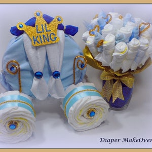 Prince Baby Shower Boy Diaper Cake Baby Shower Centerpiece Prince Carriage and Diaper Bouquet Combo Baby Shower Gift Unique Gift image 7