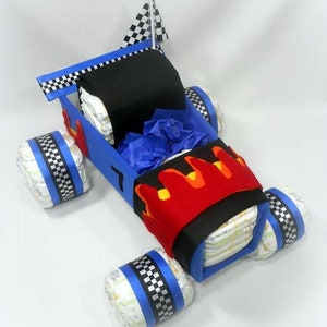 Race Car Diaper Cake Diaper Cake Car Diaper Cake Baby Shower Centerpiece Baby Gift Baby Shower Gift image 3