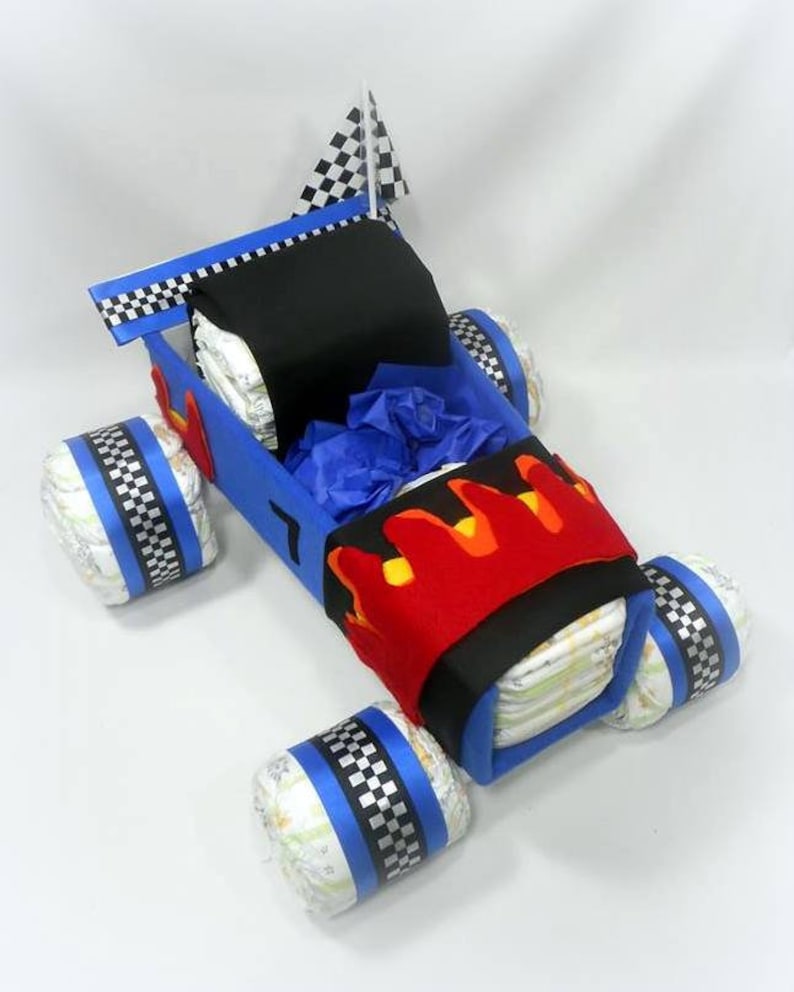 Race Car Diaper Cake Diaper Cake Car Diaper Cake Baby Shower Centerpiece Baby Gift Baby Shower Gift image 3