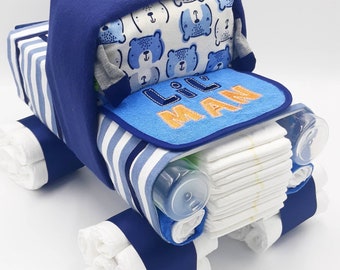 Truck Diaper Cake - Diaper Cake Boy - Unique Diaper Cake - Baby Shower Gift - Boy Baby Shower Centerpiece - OOAK Gift Ideas