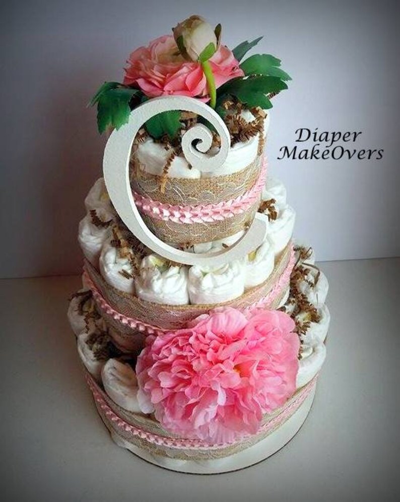 Rustic Burlap Lace Diaper Cake Burlap Diaper Cake Baby Etsy