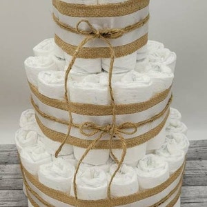 Rustic Diaper Cake Baby Shower Centerpiece Decoration DIY Diaper Cake Undecorated Diaper Cake Baby Shower Neutral Diaper Cake image 5