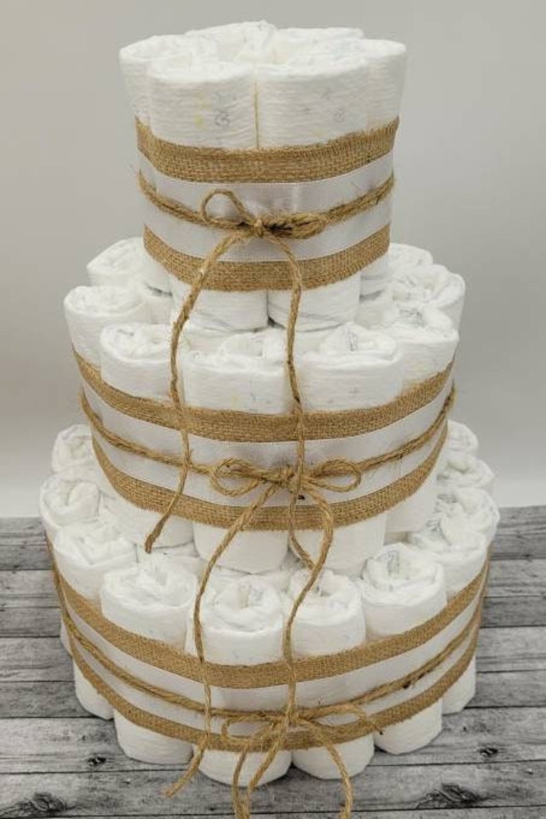 Rustic Diaper Cake Baby Shower Centerpiece Decoration DIY Diaper Cake Undecorated Diaper Cake Baby Shower Neutral Diaper Cake image 5