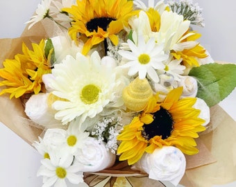 Sunflower Diaper Bouquet - Sunflower Baby Shower Centerpiece - Baby Shower Gift - Baby Bouquet