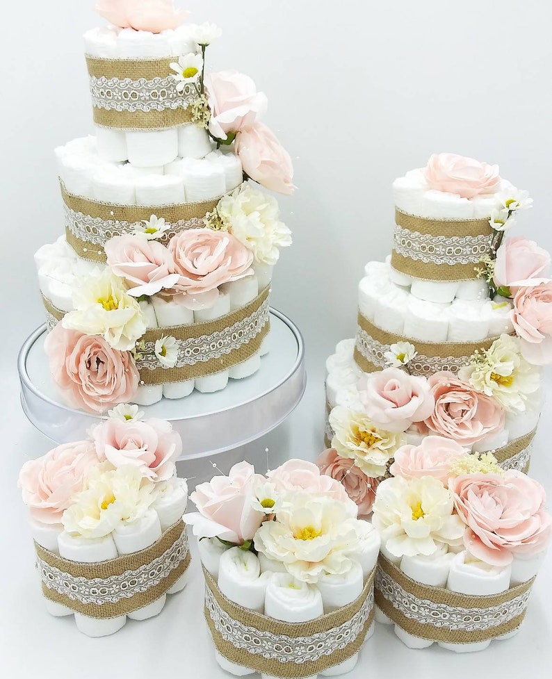 Floral Diaper Cake Combo Pink Diaper Cake Baby Shower Centerpiece Girl Diaper Cake Flower Diaper Cake image 1