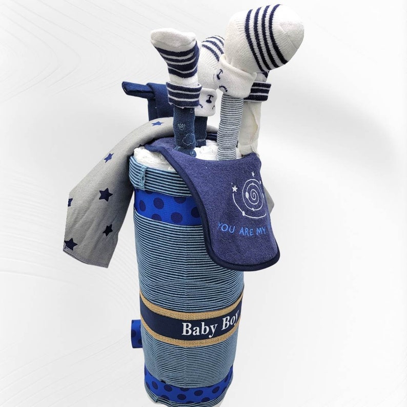 Boy Golf Bag Diaper Cake Golf Baby Shower Baby Shower Gift for Boys New Dad Gift image 4