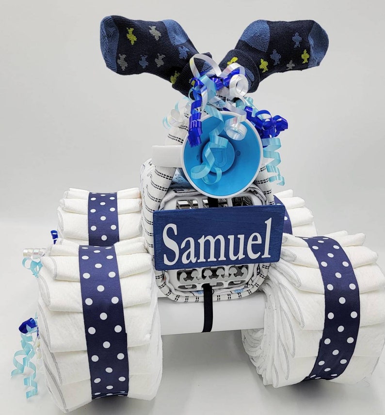 4 Wheeler Diaper Cake Unique Baby Shower Gift or Centerpiece Unique DiaperCake Baby Boy Diaper Cake image 6