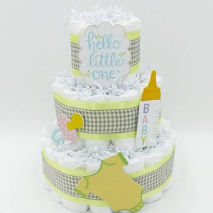 Ready To Ship - Gender Neutral Diaper Cake - Hello Little One - Baby Shower Decor - Shower Centerpiece