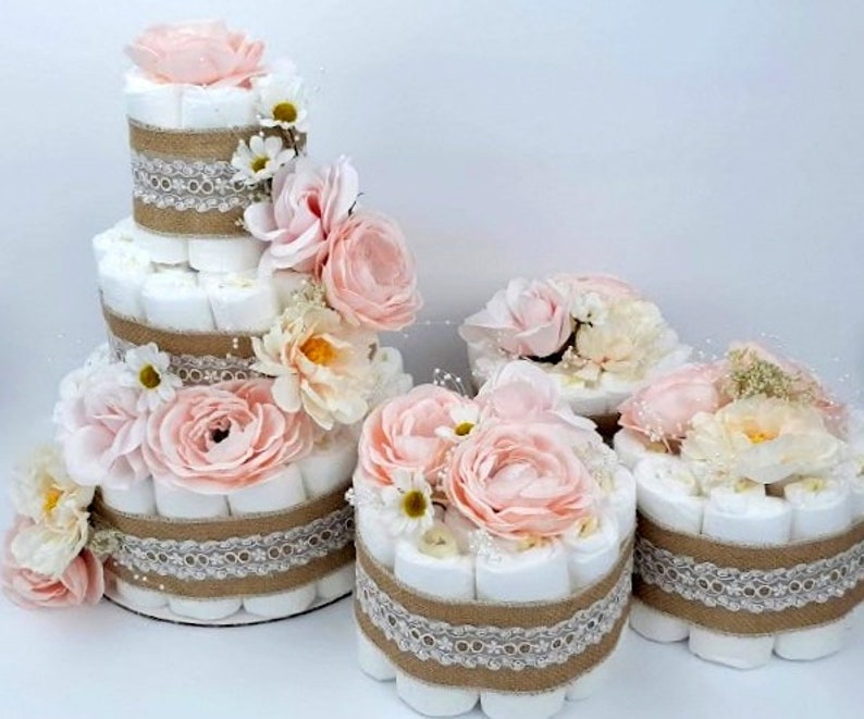 Floral Diaper Cake Combo Pink Diaper Cake Baby Shower Centerpiece Girl Diaper Cake Flower Diaper Cake image 6