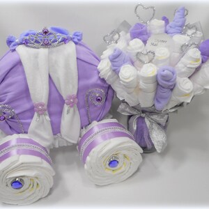 Prince Baby Shower Boy Diaper Cake Baby Shower Centerpiece Prince Carriage and Diaper Bouquet Combo Baby Shower Gift Unique Gift image 10