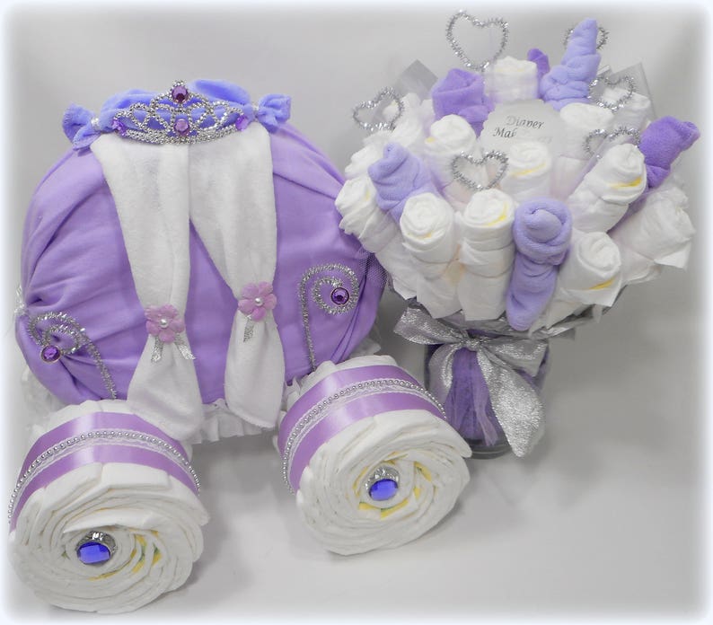 Prince Baby Shower Boy Diaper Cake Baby Shower Centerpiece Prince Carriage and Diaper Bouquet Combo Baby Shower Gift Unique Gift image 10