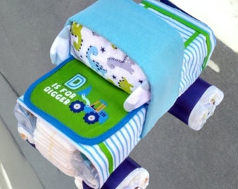 Diaper Cake - Truck Diaper Cake - Baby Boy Diaper Cake - Unique Diaper Cake - Baby Shower Gift or Centerpiece - Baby Gift Ideas