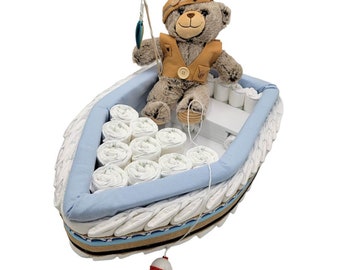 Fishing Boat with Bear Set - Fishing Boat Diaper Cake - Fishing Baby Shower - Baby Shower Centerpiece - Nautical Baby Shower