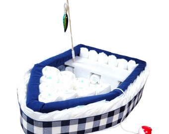Boat Diaper Cake - Nautical Baby Shower - Fishing Boat Diaper Cake