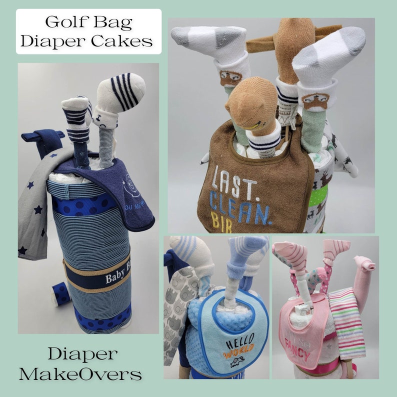 Boy Golf Bag Diaper Cake Golf Baby Shower Baby Shower Gift for Boys New Dad Gift image 3