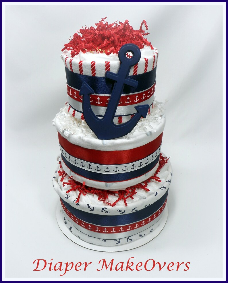 Anchor Diaper Cake Nautical Diaper Cake Recieving Blankets Etsy