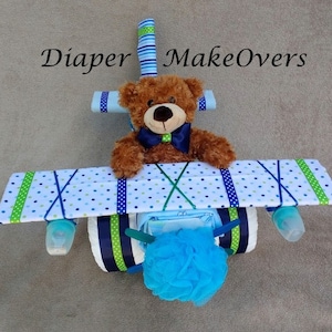 Diaper Cake Boy Diaper Cake Baby Gift Baby Shower Gift or Centerpiece Airplane Diaper Cake Baby Boy, Baby Girl, Neutral Baby Gift image 8