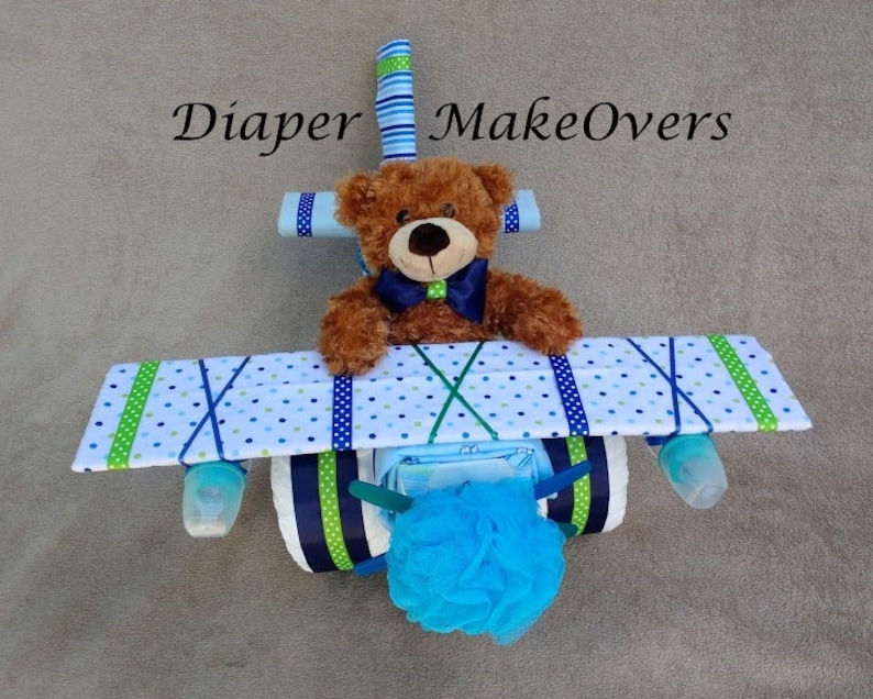 Airplane Diaper Cake Boy Diaper Cake Baby Gift Baby Shower Gift Centerpiece Diaper Cakes Baby Boy, Baby Girl, Neutral Baby Gift image 9