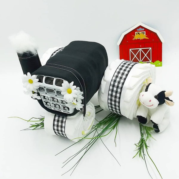 Tractor Diaper Cake - Country Baby Shower Decorations - Farm Centerpiece - Baby Shower Gift - Unique Baby Gifts